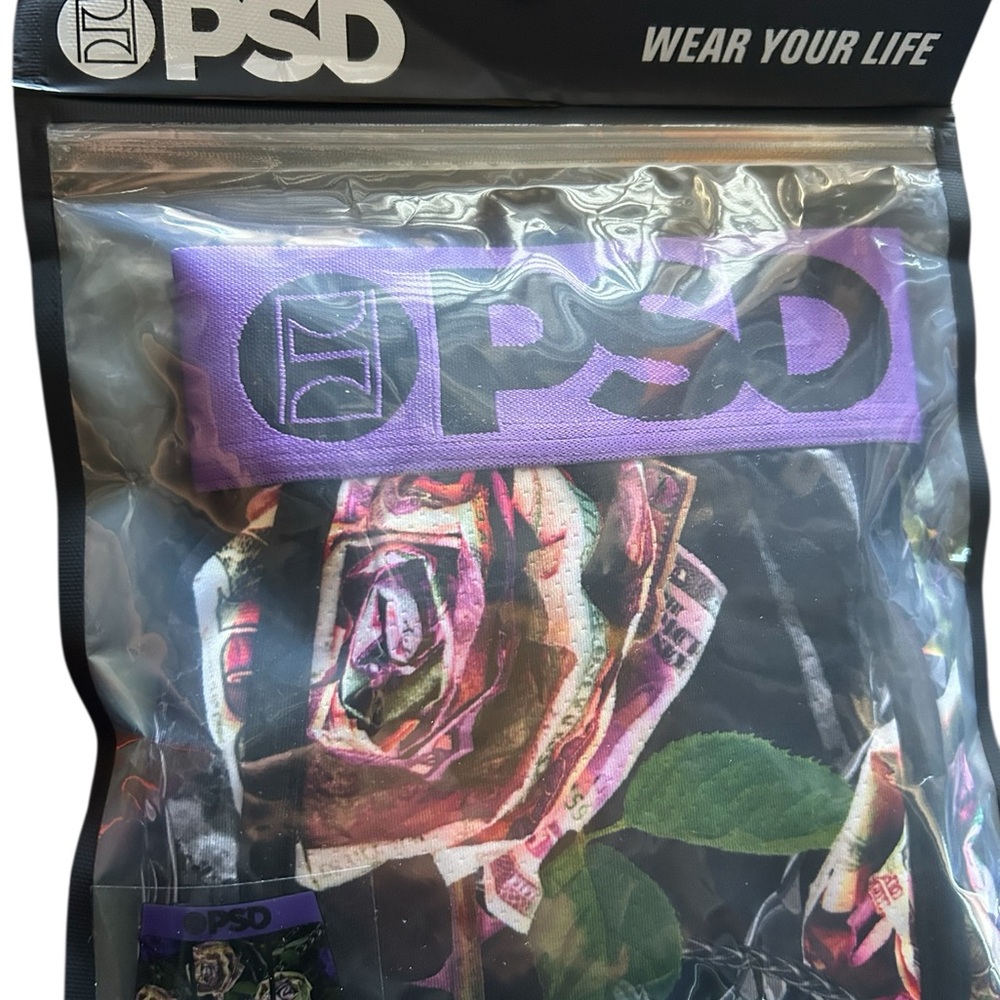 PSD Underwear Mens Rose & Chains Purple Boxer Briefs Size Small 7 Inch Inseam